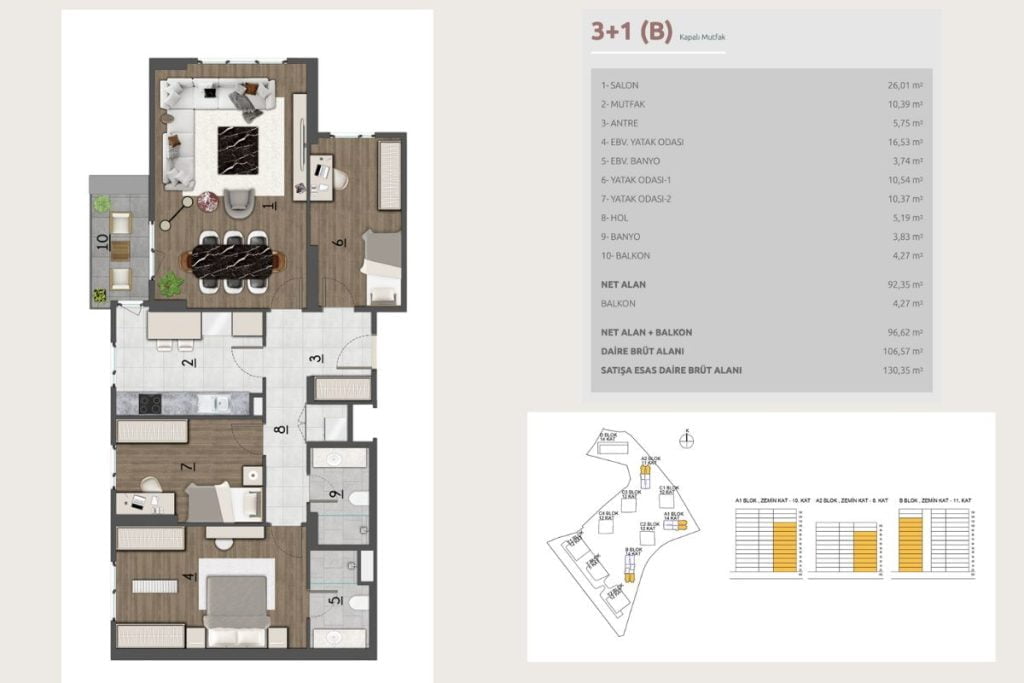 Pendik Arkatli Floor Plan 3+1