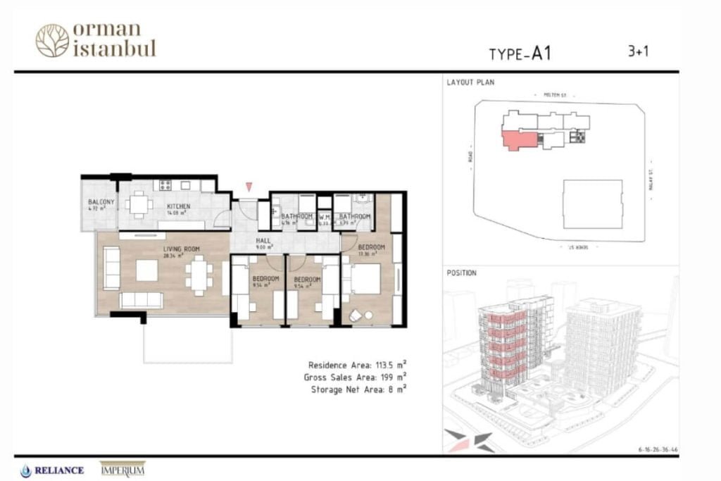 Orman Istanbul Kagithane Floor Plan 3+1