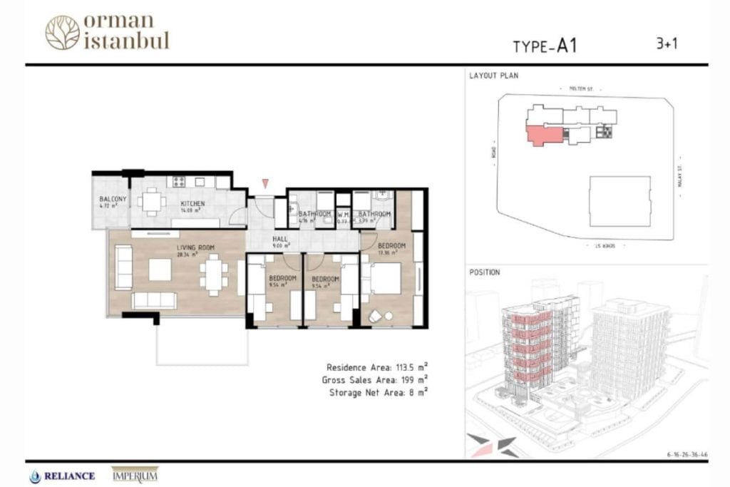 Orman Istanbul Kagithane Floor Plan 3+1