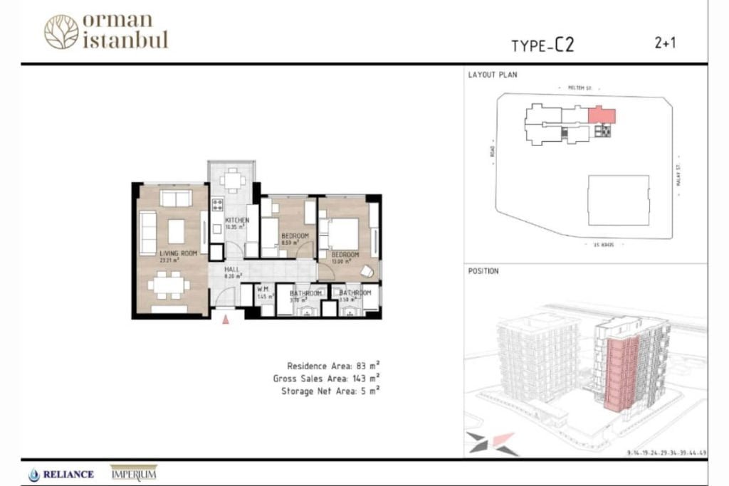 Orman Istanbul Kagithane Floor Plan 2+1