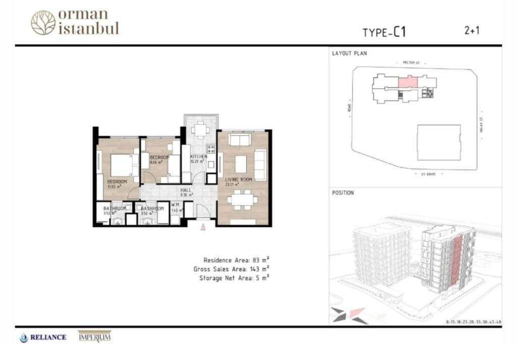 Orman Istanbul Kagithane Floor Plan 2+1