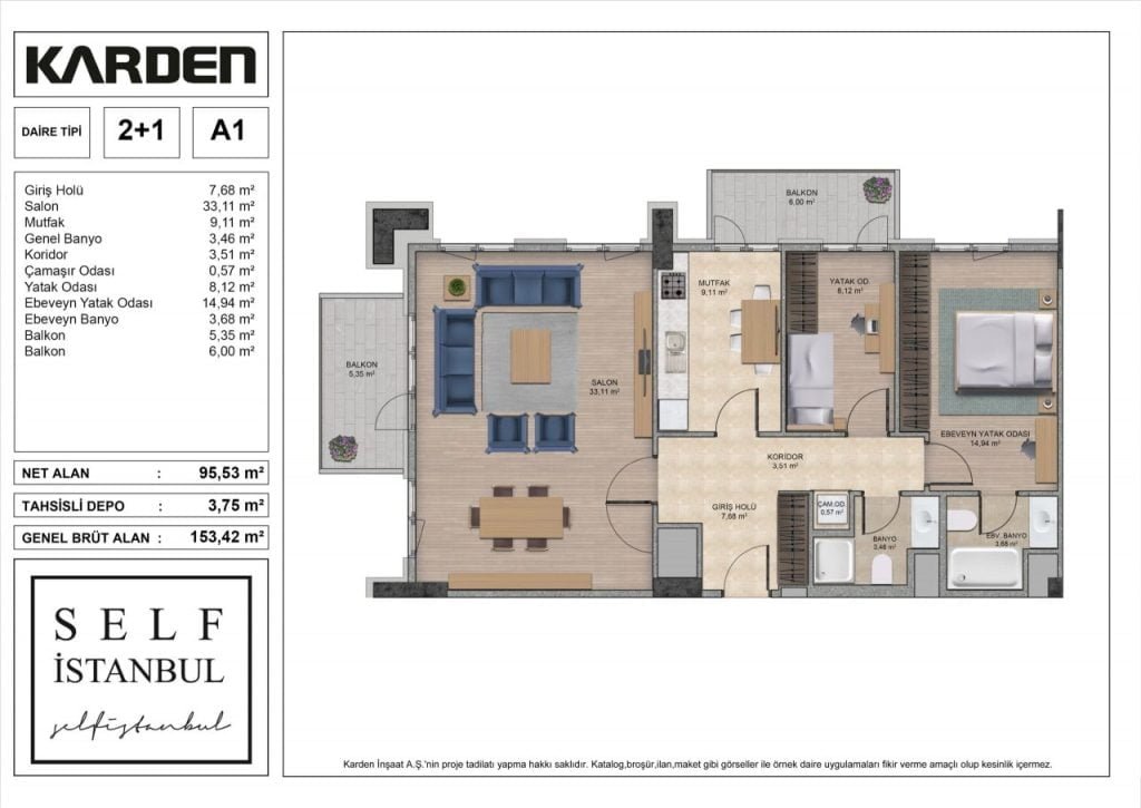 Self Istanbul Floor Plan 2+1