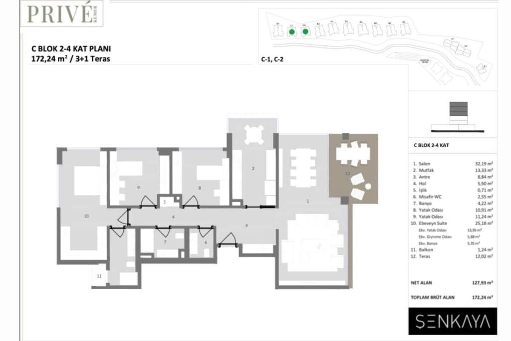 Prive Kemer Floor Plan 3+1