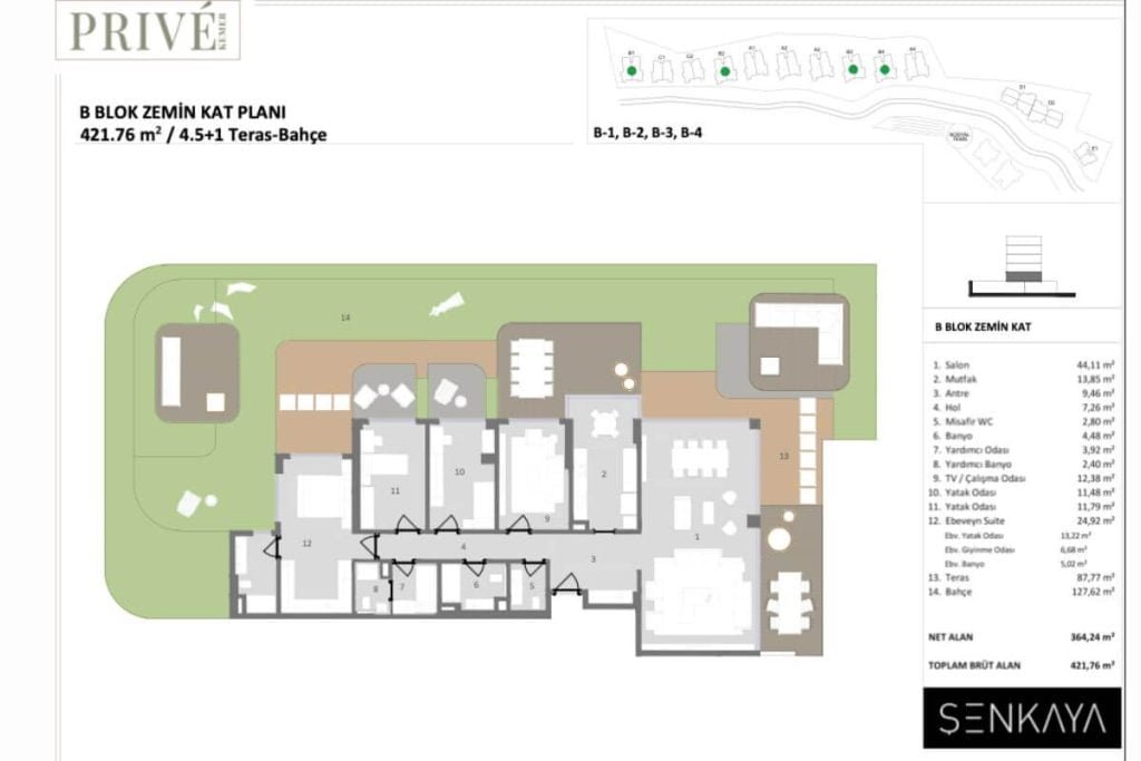 Prive Kemer Floor Plan 4.5+1