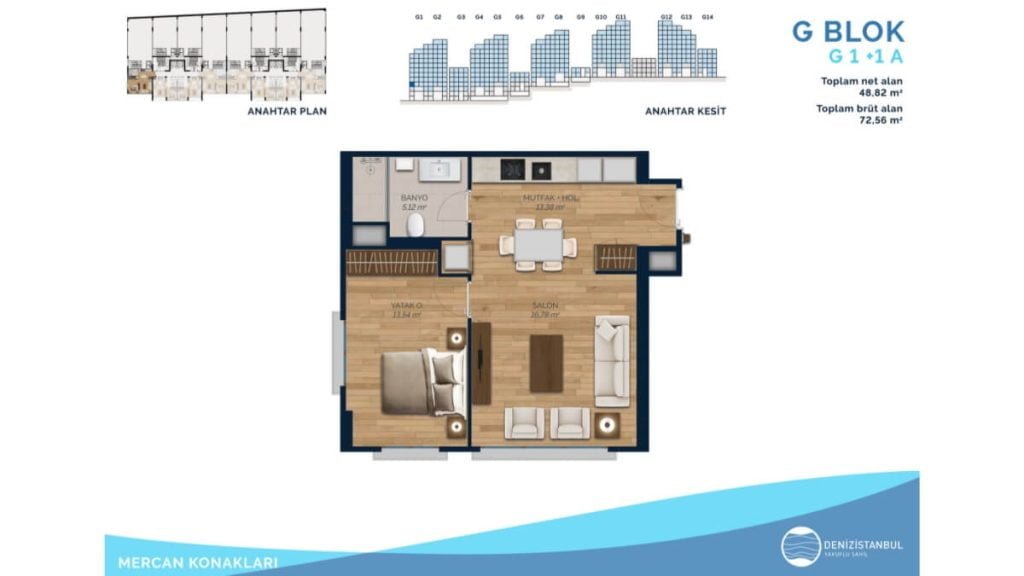 Deniz Istanbul 1+1 Floor Plan