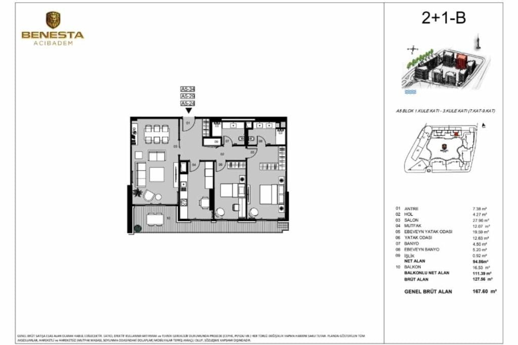 Benesta Benleo Uskudar Floor Plan 2+1