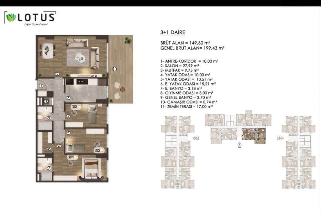 Lotus Gol Evleri 3+1 Floor Plan