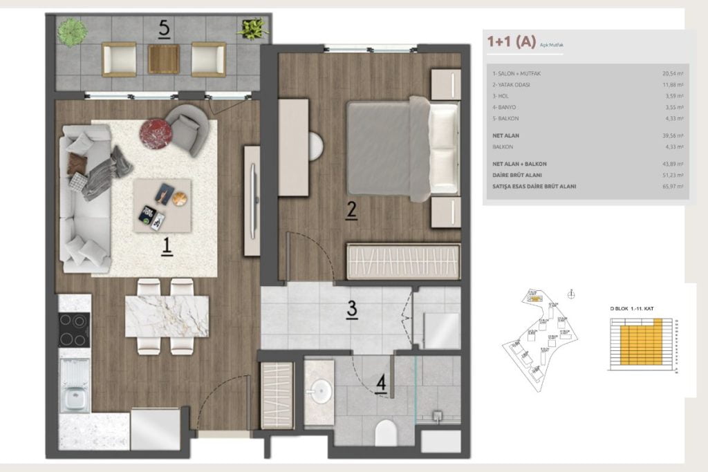 Pendik Arkatli Floor Plan 1+1