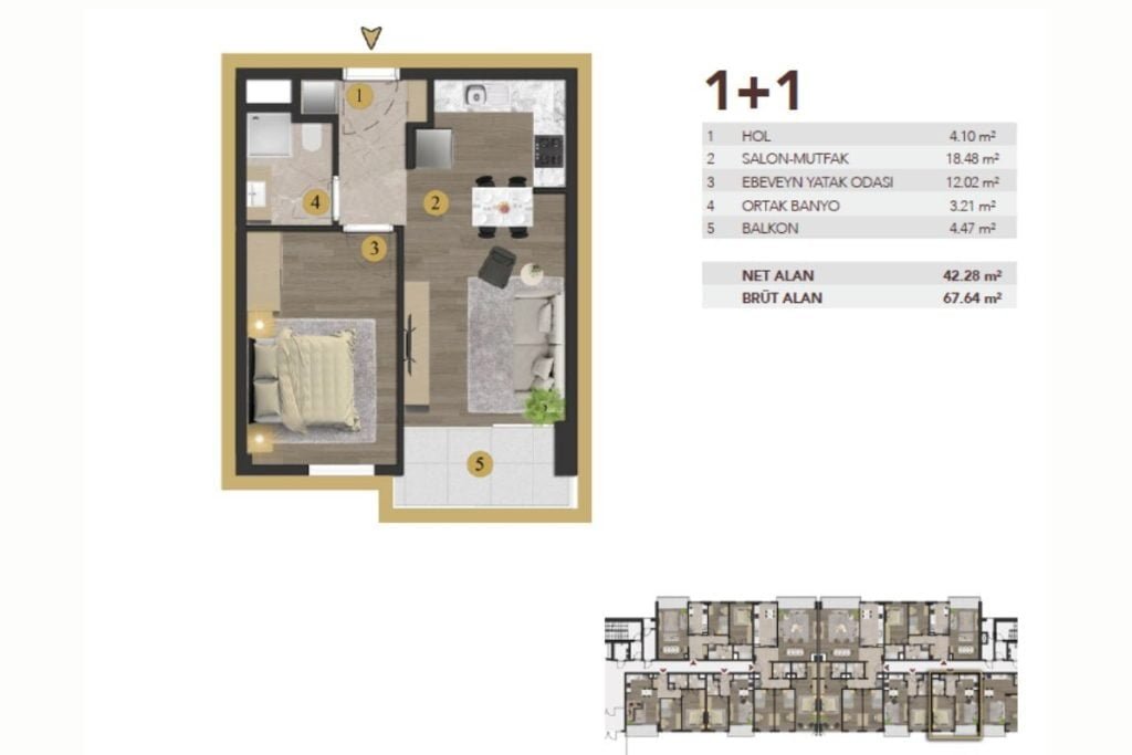 Bab Istanbul 1+1 Floor Plan