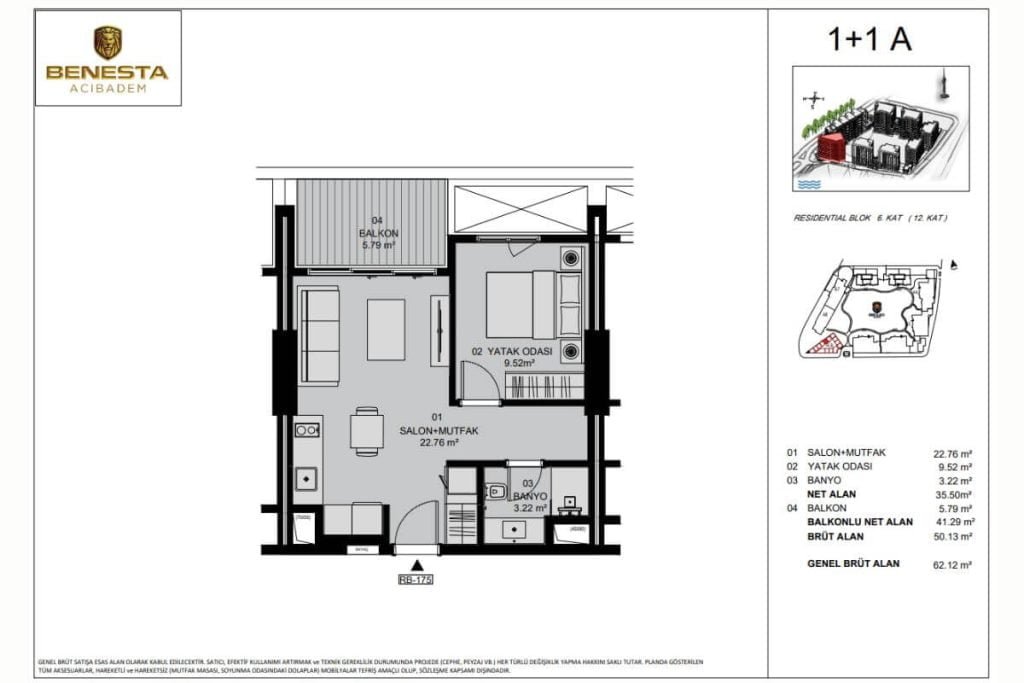 Benesta Benleo Uskudar Floor Plan 1+1