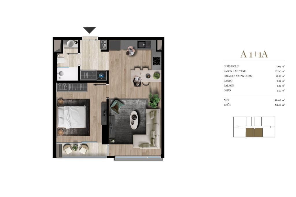 Dia Centro Floor Plan 1+1