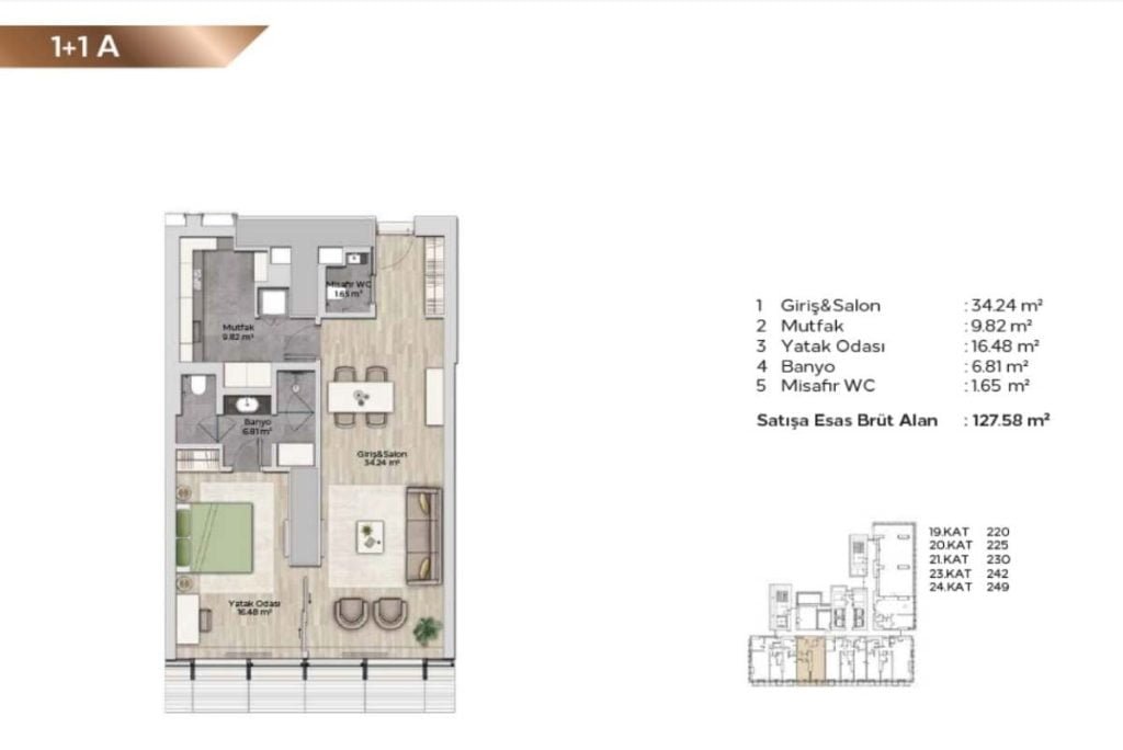 Fairmont Quasar Istanbul 1+1 Floor Plan