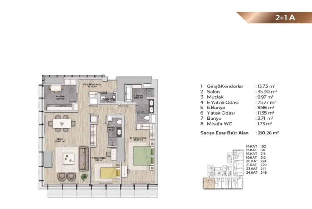 Fairmont Quasar Istanbul 2+1 Floor Plan