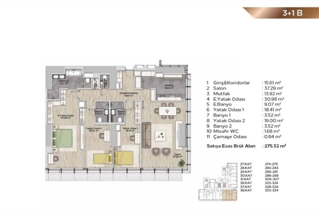 Fairmont Quasar Istanbul 3+1 Floor Plan