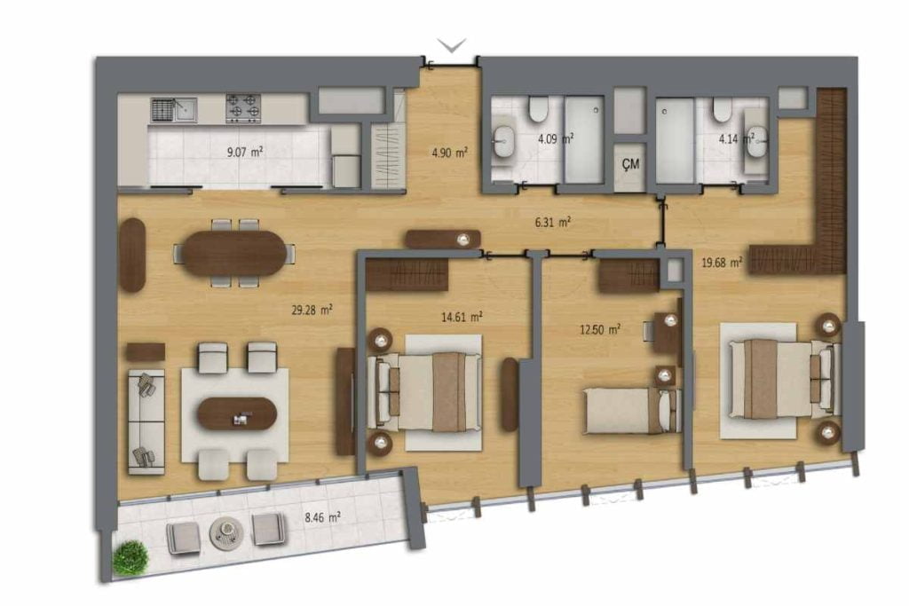 Bomonti Residence Rotana Floor Plan 3+1