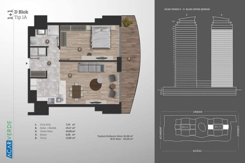 Acarverde Residence Floor Plan 1+1