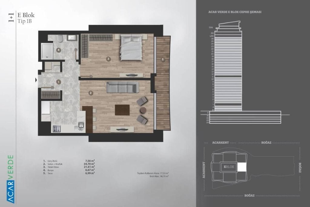 Acarverde Residence Floor Plan 1+1