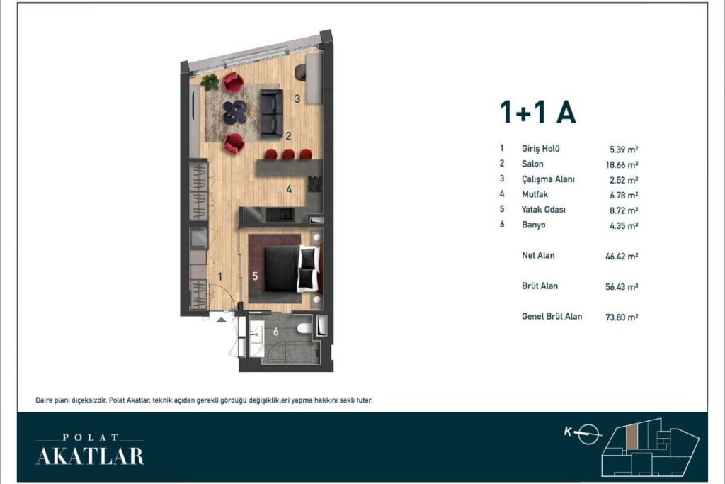 Polat Akatlar Etiler Floor Plan 1+1