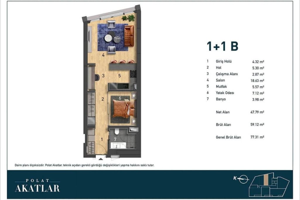 Polat Akatlar Etiler Floor Plan 1+1