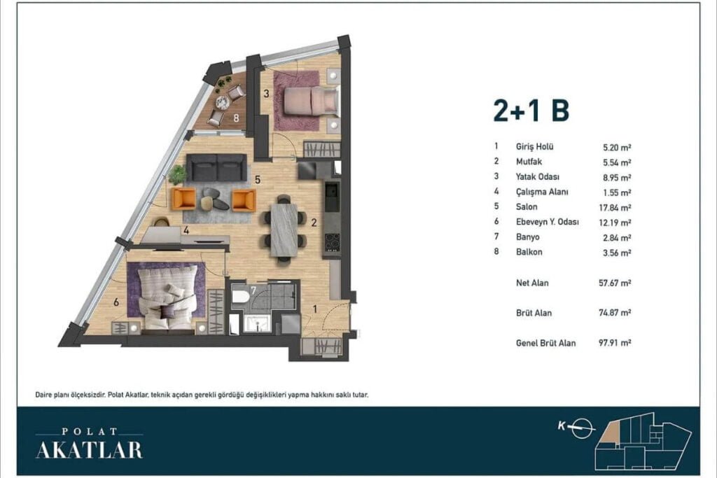 Polat Akatlar Etiler Floor Plan 2+1