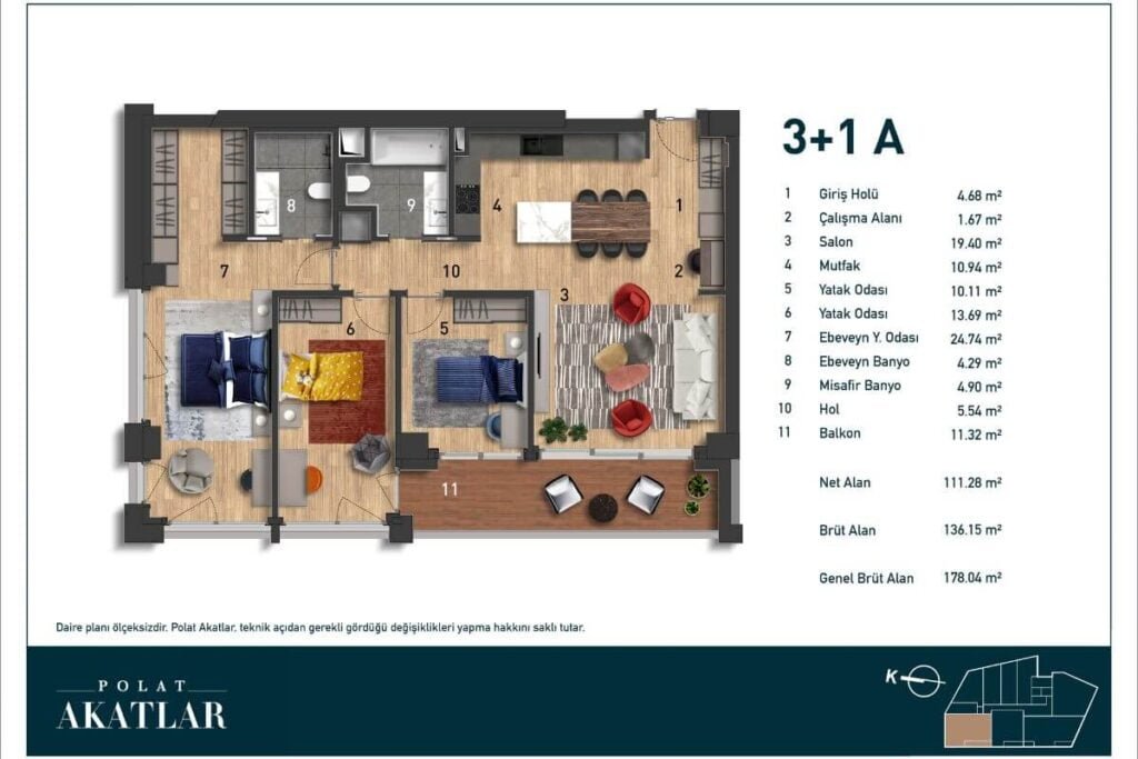 Polat Akatlar Etiler Floor Plan 3+1