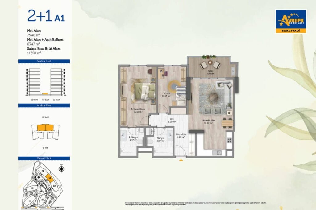 Avrupa Konutlari Saklivadi Floor Plan 2+1A