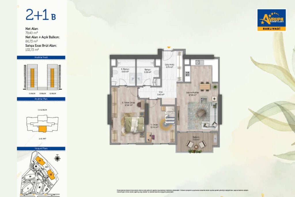 Avrupa Konutlari Saklivadi Floor Plan 2+1B