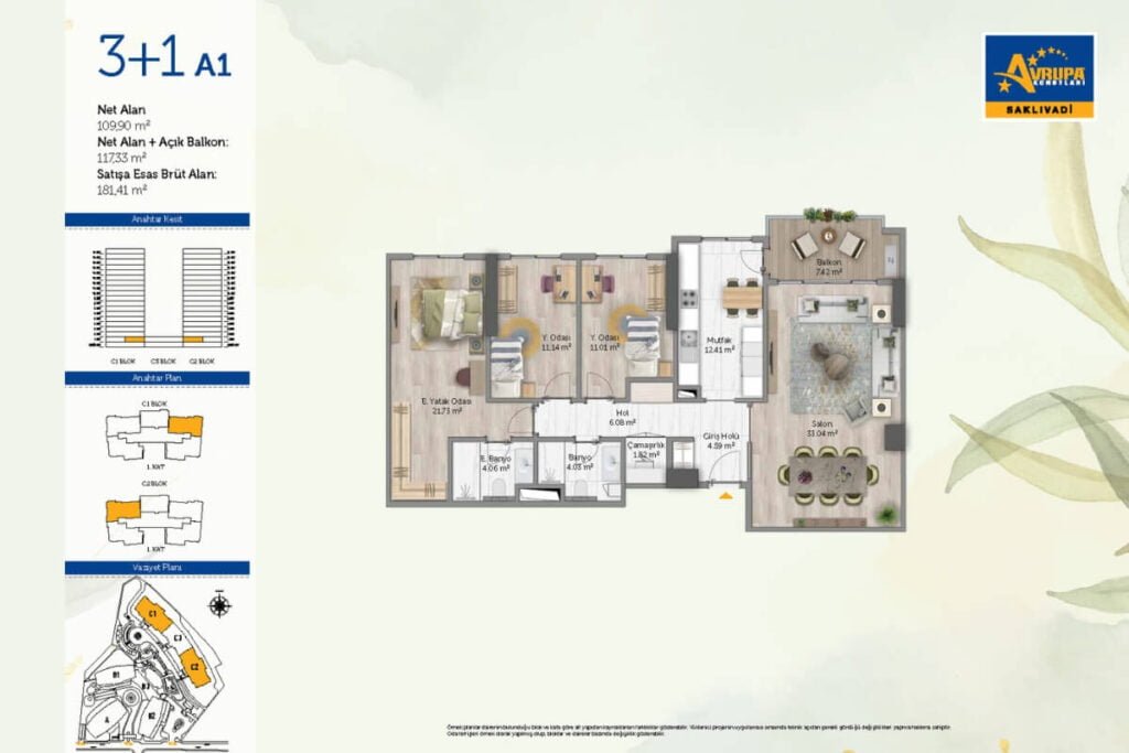 Avrupa Konutlari Saklivadi Floor Plan 3+1A