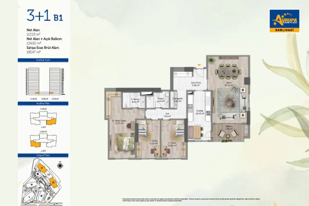 Avrupa Konutlari Saklivadi Floor Plan 3+1B