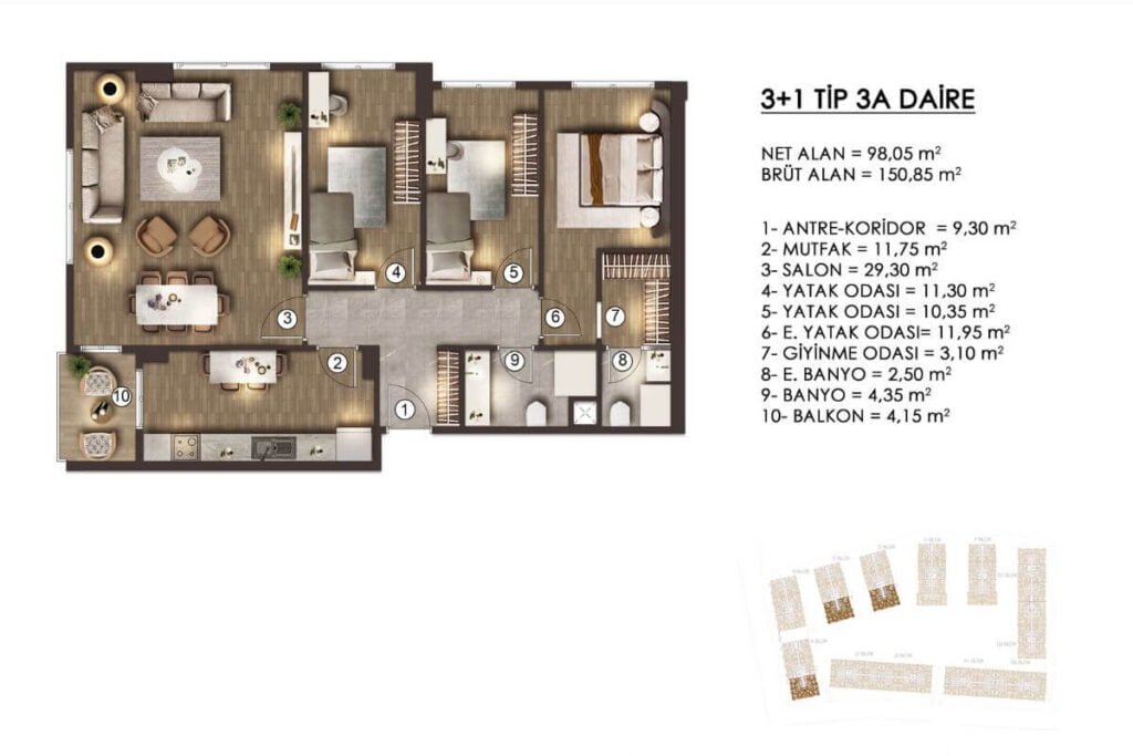 Alya Konutlari Merkezefendi Floor Plan 3+1