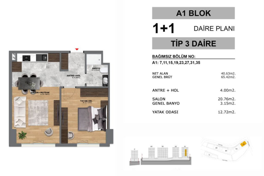 Yeni Eyup Evleri 1+1 Floor Plan