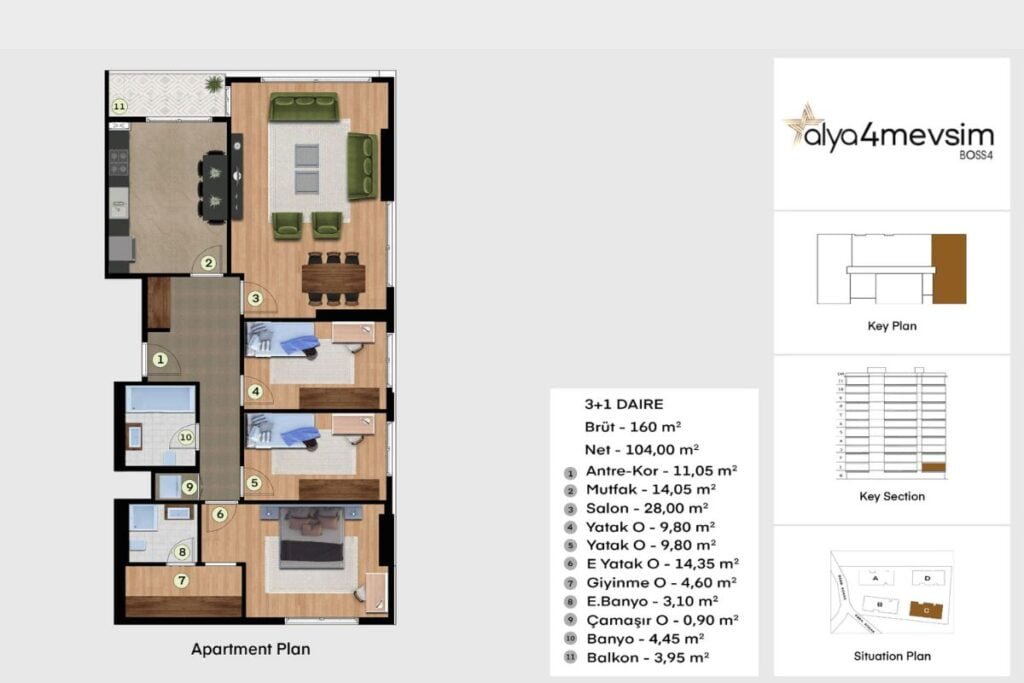 Alya 4 Mevsim 3+1 Floor Plan