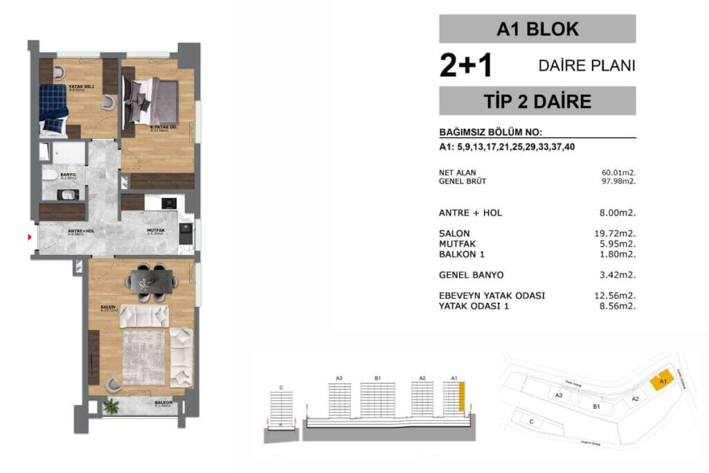 Yeni Eyup Evleri 2+1 Floor Plan