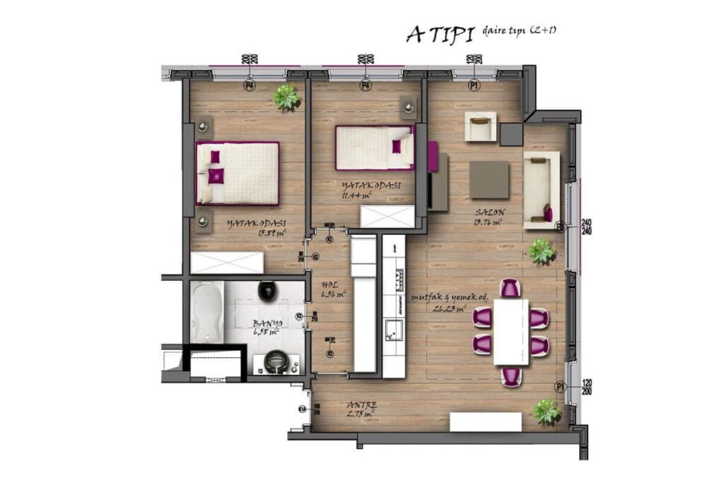 Leos Residence Gayrattepe Floor Plan 2+1