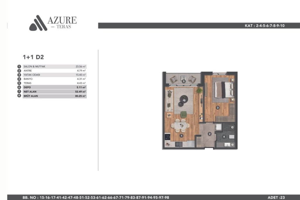 Azure Teras Kagithane Floor Plan 1+1