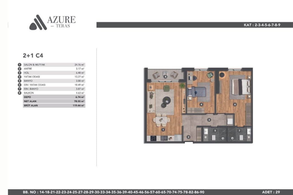 Azure Teras Kagithane Floor Plan 2+1