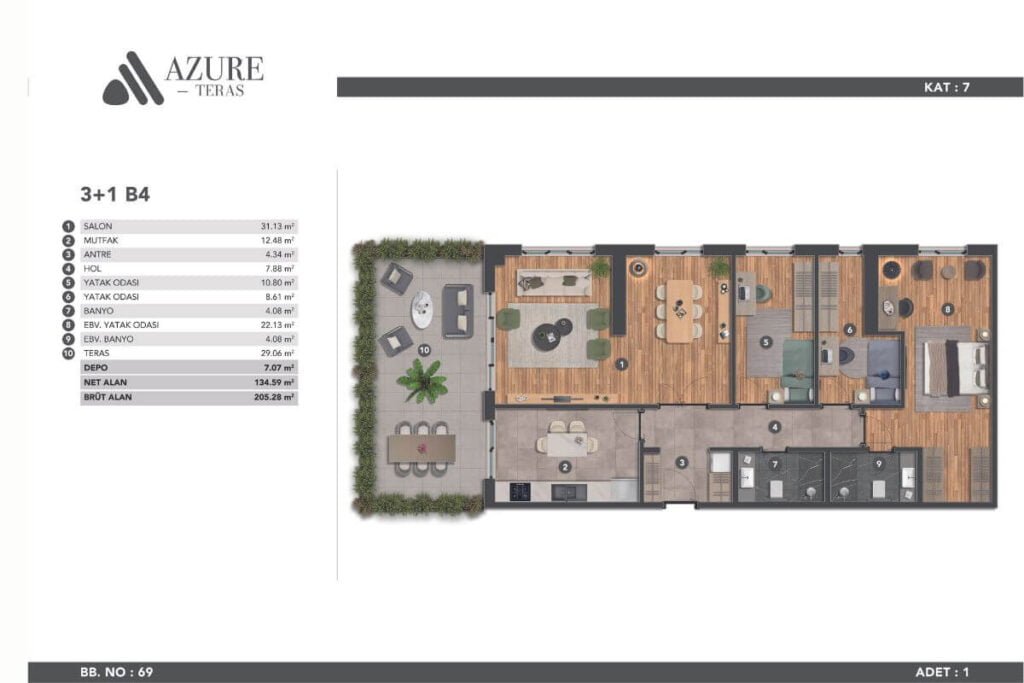 Azure Teras Kagithane Floor Plan 3+1