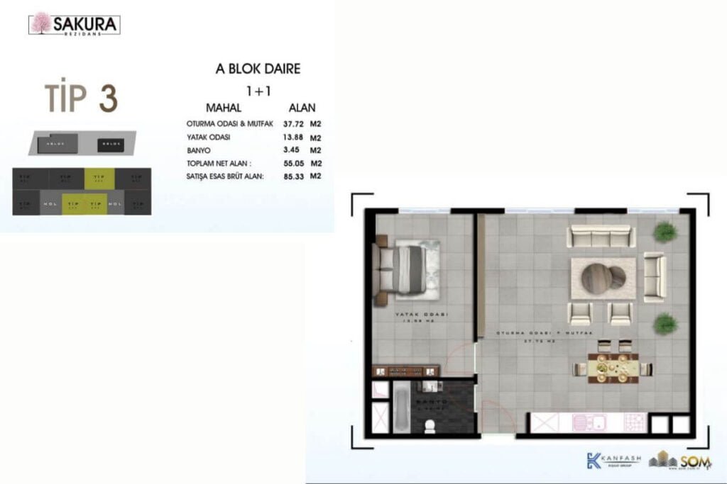 Sakura Residence Floorplan 1+1