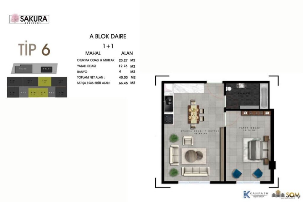 Sakura Residence Floorplan 1+1