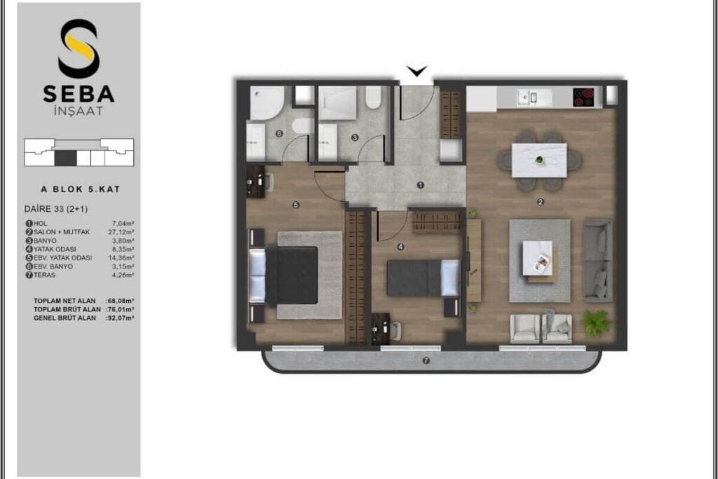 Seba Casa Premium 2+1 Floor Plan