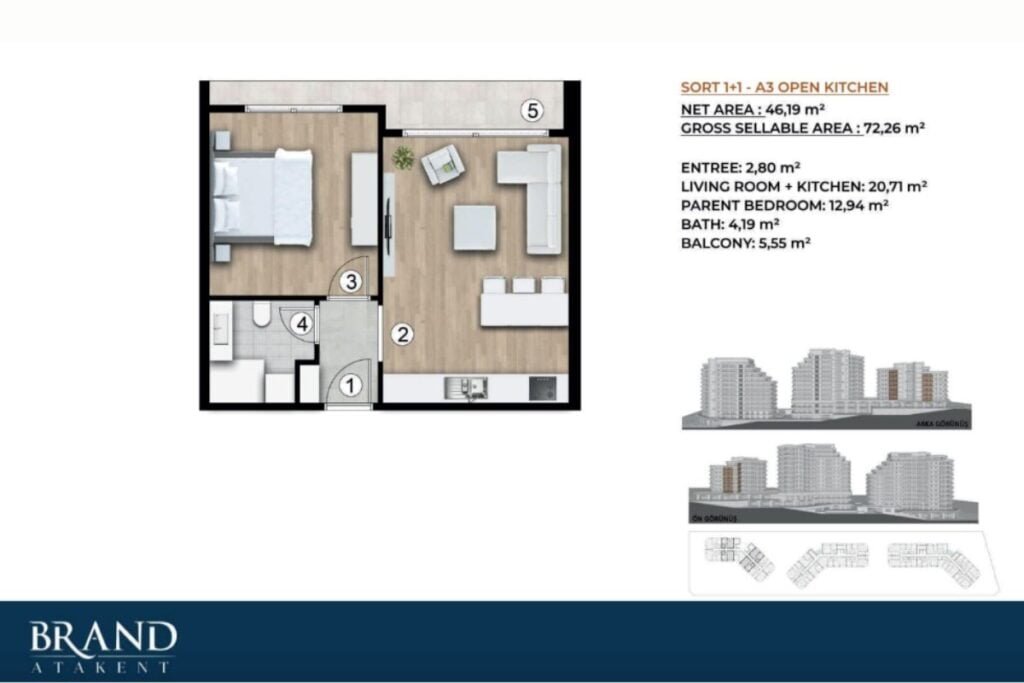 Brand Atakent Floor Plan 1+1