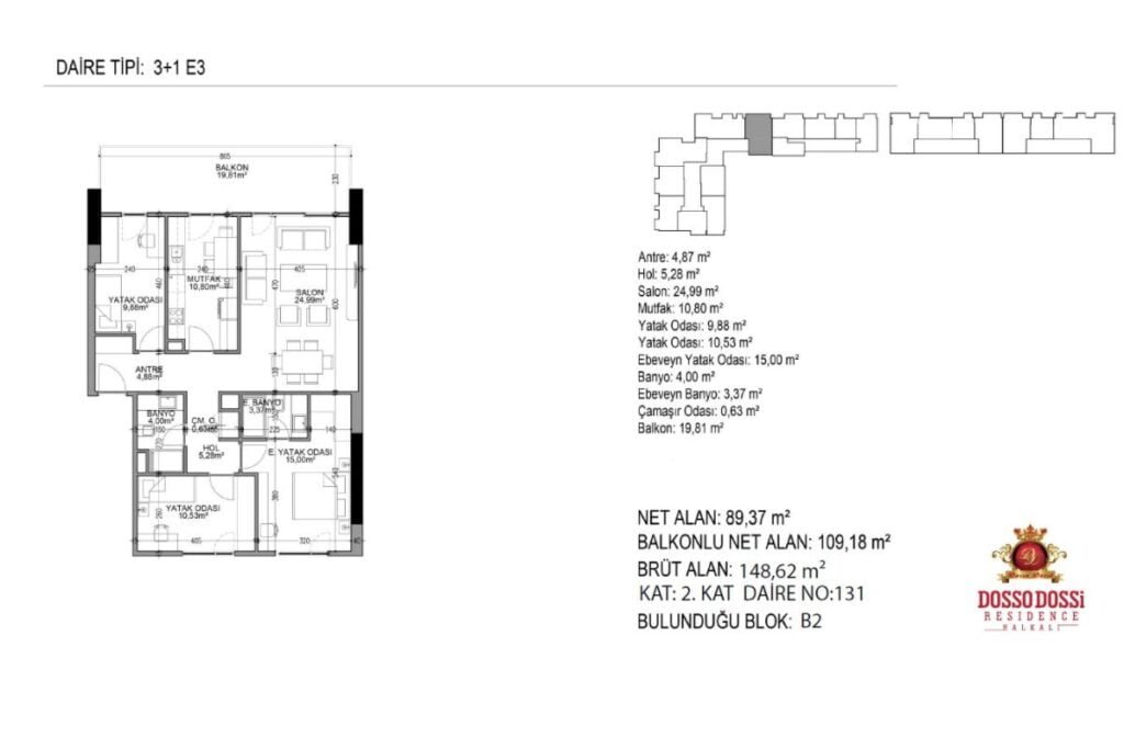 Dosso Dossi 3+1 Floor Plan