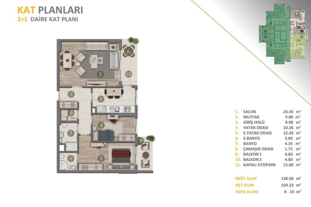 Banu Evleri Bahcekent 2+1 Floor Plan