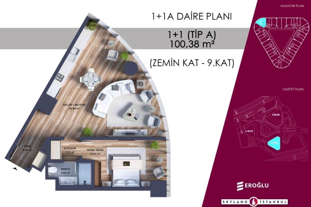 Skyland Istanbul Floor Plan 1+1