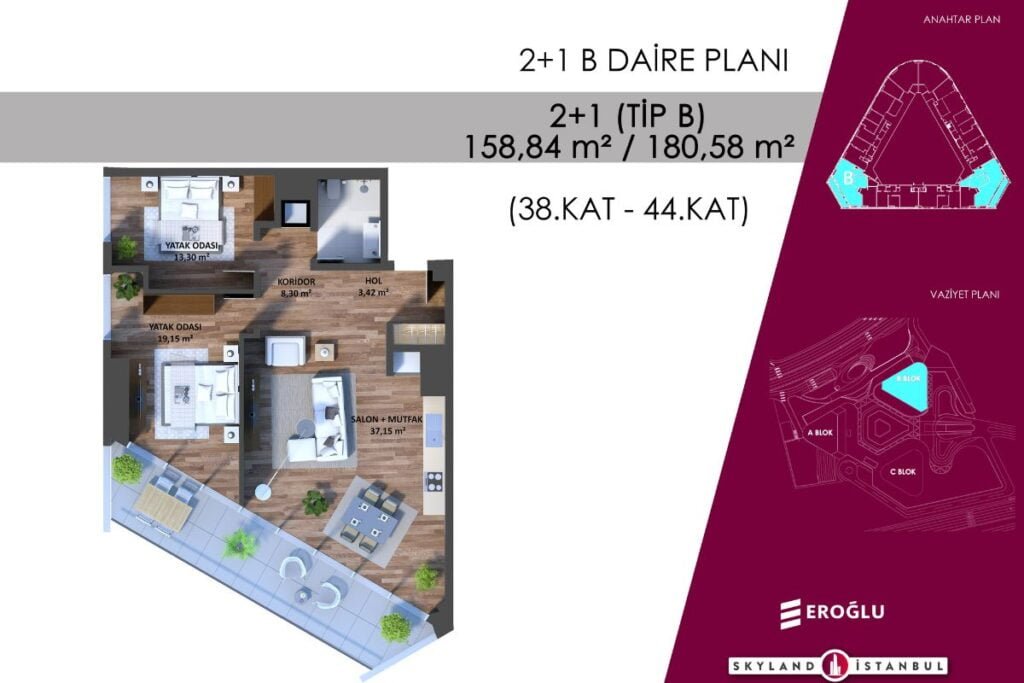 Skyland Istanbul Floor Plan 2+1