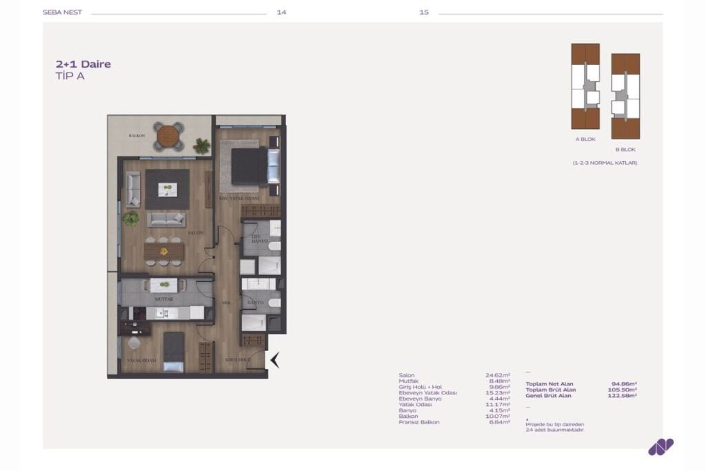 Seba Nest Kagithane 2+1 Floor Plan