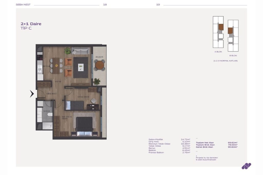 Seba Nest Kagithane 2+1 Floor Plan