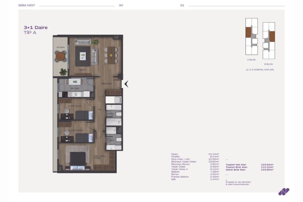 Seba Nest Kagithane 3+1 Floor Plan