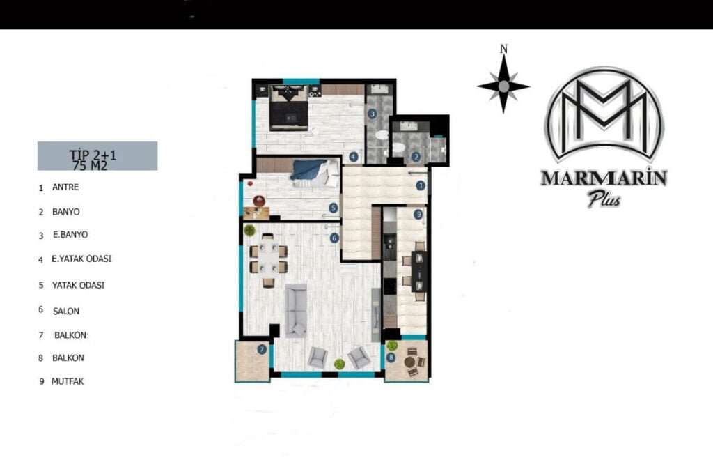 Marmarin floor plan 2+1