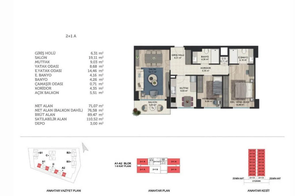 Basaksehir Avrasya Konutlari Floor Plan 2+1